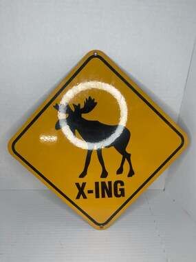 Ande Rooney 1999 Moose Crossing X-ING Porcelain Enamel Sign